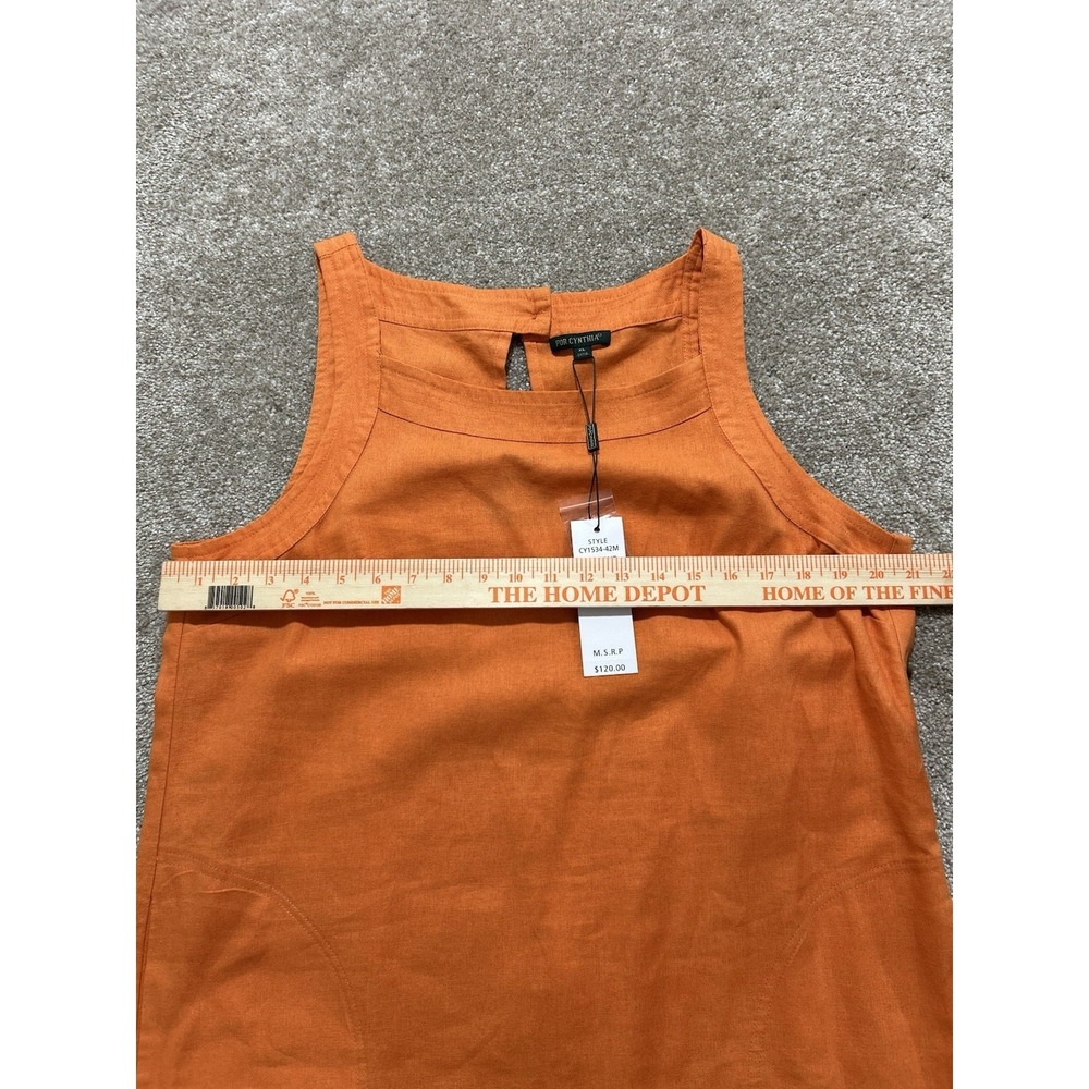 NEW For Cynthia Women's XL Sleeveless Dress w/ Pockets Orange Linen Blend Dress - Picture 8 of 13